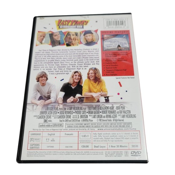 5 / $20 Fast Times at Ridgemont High DVD (1982) | Rated R | Sean Penn - Picture 2 of 2